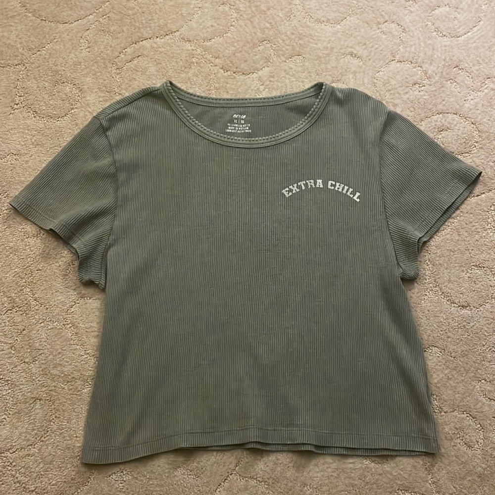 Green “Extra Chill” Aerie Waffle Crop Top